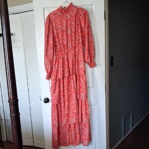 Elegant Coral Paisley Maxi Dress